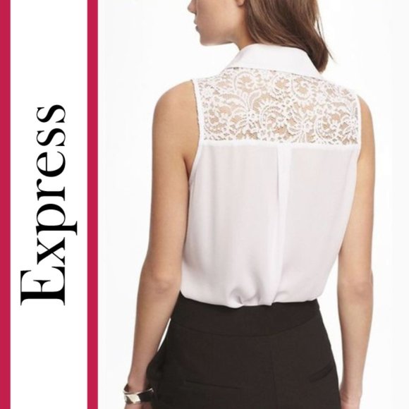Express | Lace Yoke Pleated Front Blouse Top - Picture 1 of 10